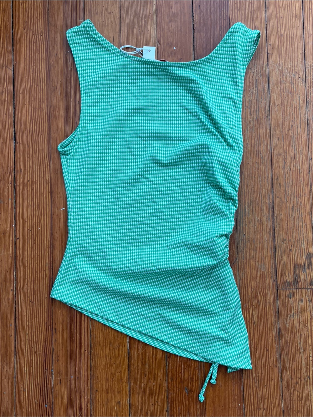 NWT Lisa Says Gah Erin Tank in Pesto Gingham Checkered Print Mint White Green - Picture 8 of 8